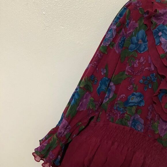 Vintage Maroon Bohemian Hippie Whimsygoth Romantic Dark Fairy Silk Maxi Dress OS - Picture 3 of 12